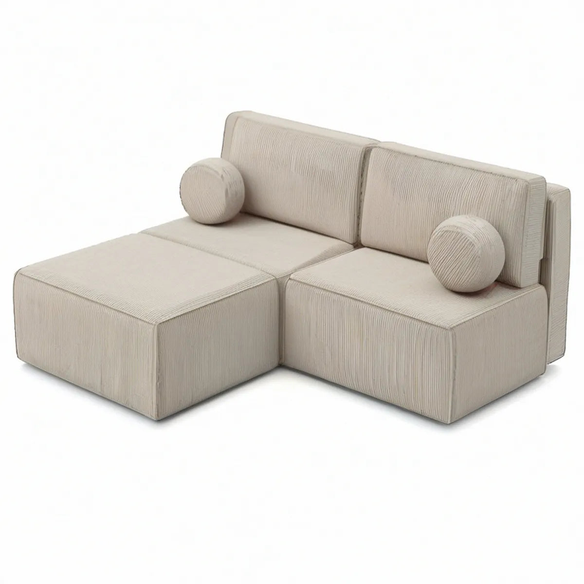 2-teiliges Modulsofa in L-Form für 2 Personen mit Chaiselongue, 200 x 160 x 70 cm, Creme