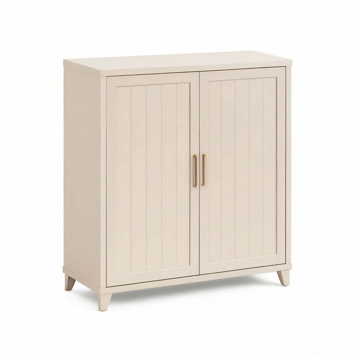 Beiges Sideboard aus MDF mit 2 Türen und goldfarbenen Griffen, 90 × 40 × 100 cm