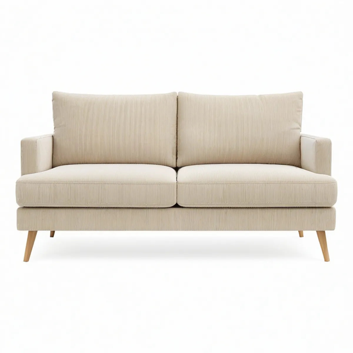 2-Sitzer-Cordsofa in Creme mit Naturholzbeinen, 160 × 85 × 84 cm