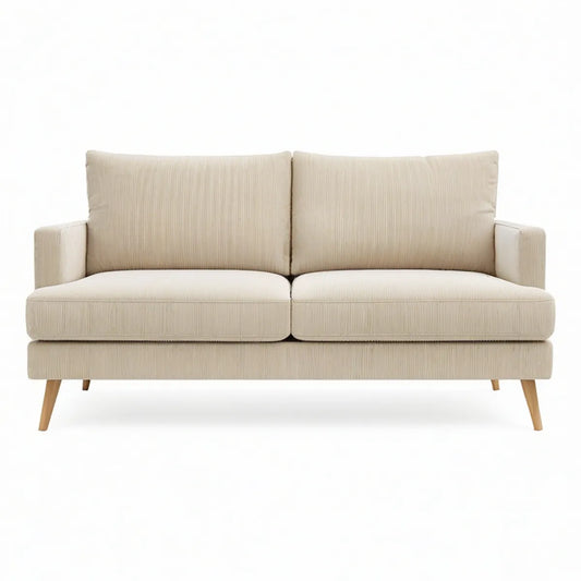 2-Sitzer-Cordsofa in Creme mit Naturholzbeinen, 160 × 85 × 84 cm