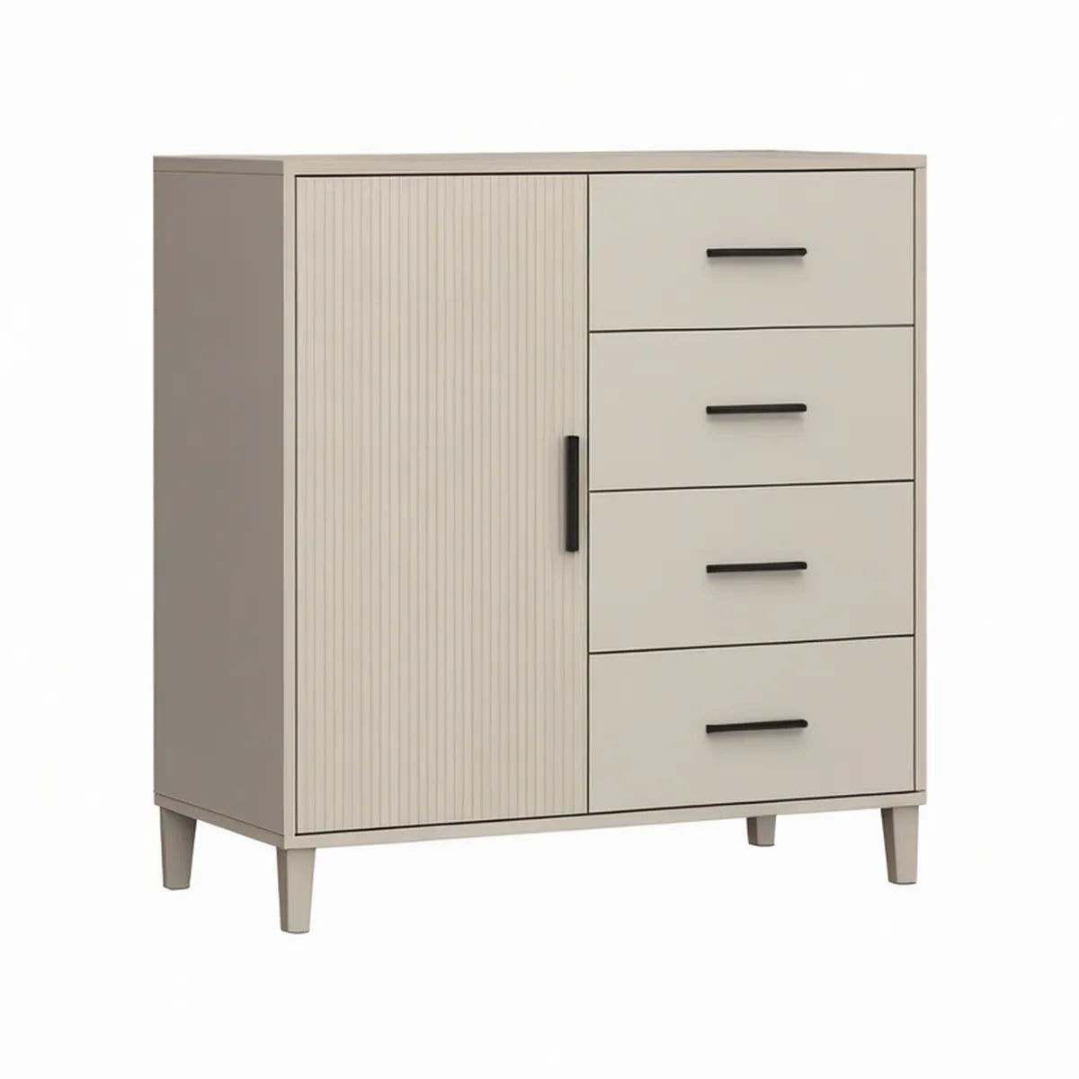 Kommode mit 4 Schubladen und geriffelter Tür, 100 x 40 x 100 cm, Beige/Schwarz