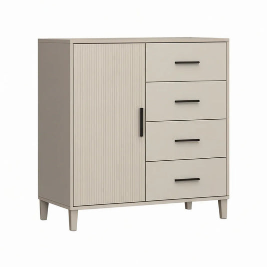 Kommode mit 4 Schubladen und geriffelter Tür, 100 x 40 x 100 cm, Beige/Schwarz