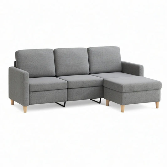 3-Sitzer Ecksofa L-Form mit Recamiere rechts, Grau, 210 x 145 x 85 cm