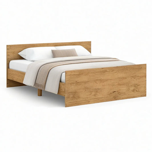 Doppelbett 180 x 200 cm in Eiche Natur mit hohem Kopfteil