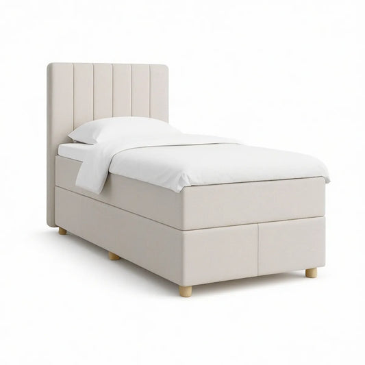 Gepolstertes Einzelbett 90 x 200 cm mit gepolstertem Kopfteil, Beige