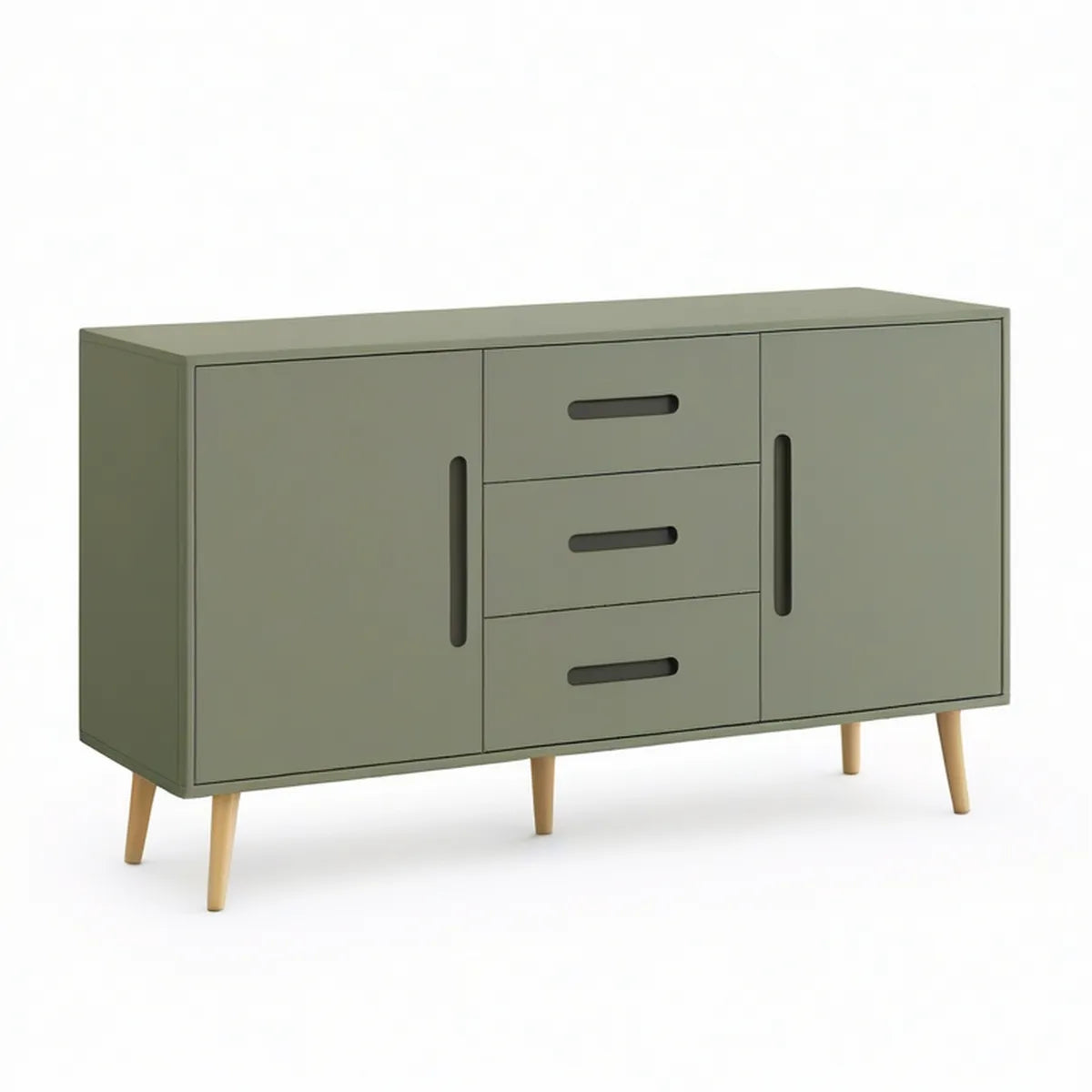 Sideboard mit 2 Türen und 3 Schubladen, Olivgrün, 120 x 40 x 75 cm
