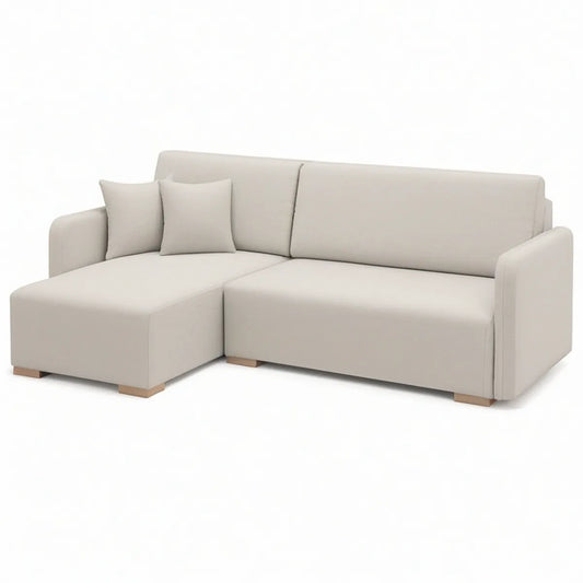 Ecksofa mit Recamiere links, 220 x 150 x 85 cm, 3-Sitzer, Creme