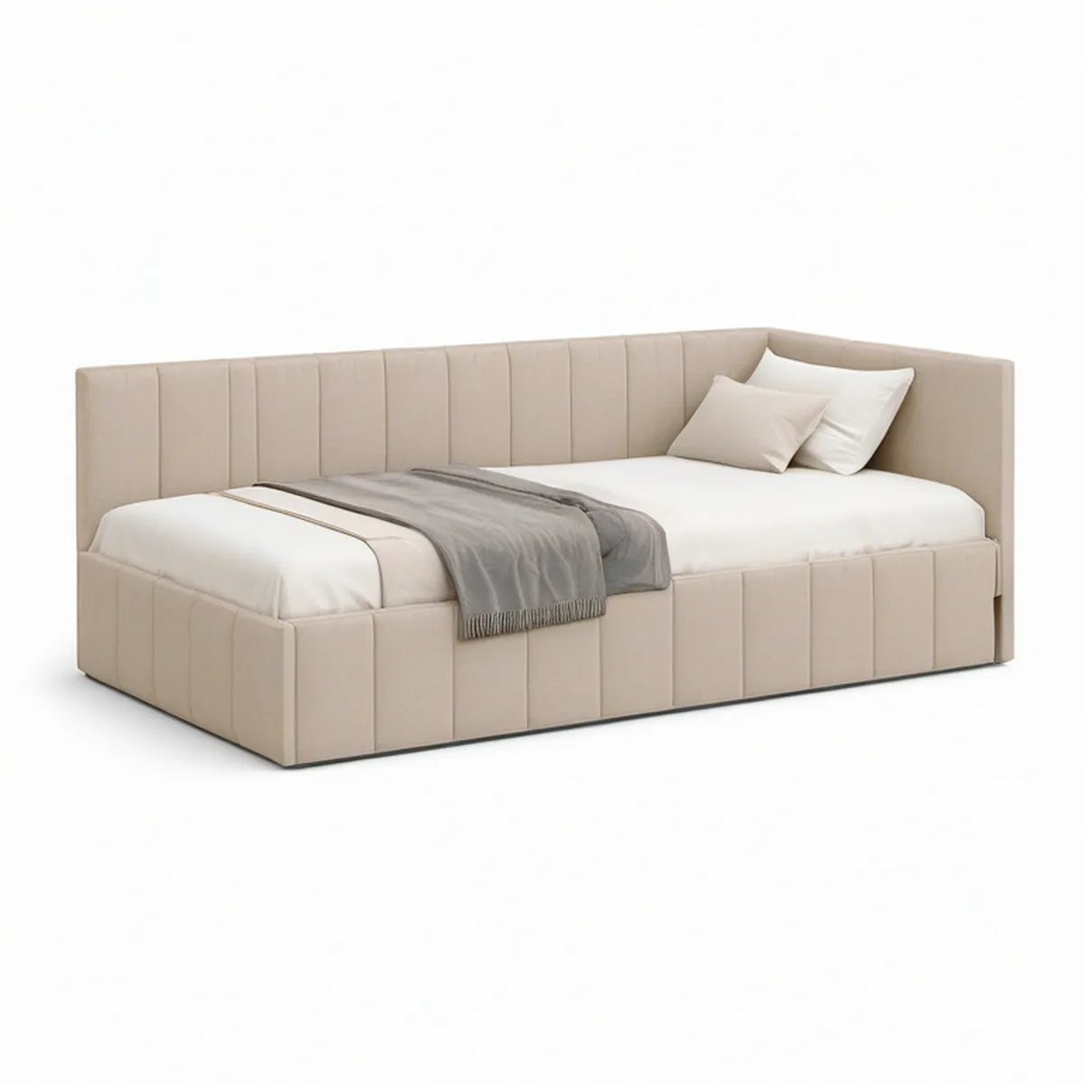 Gepolstertes Bettgestell 160 x 200 cm mit Kopfteil und Seitenlehnen, Beige