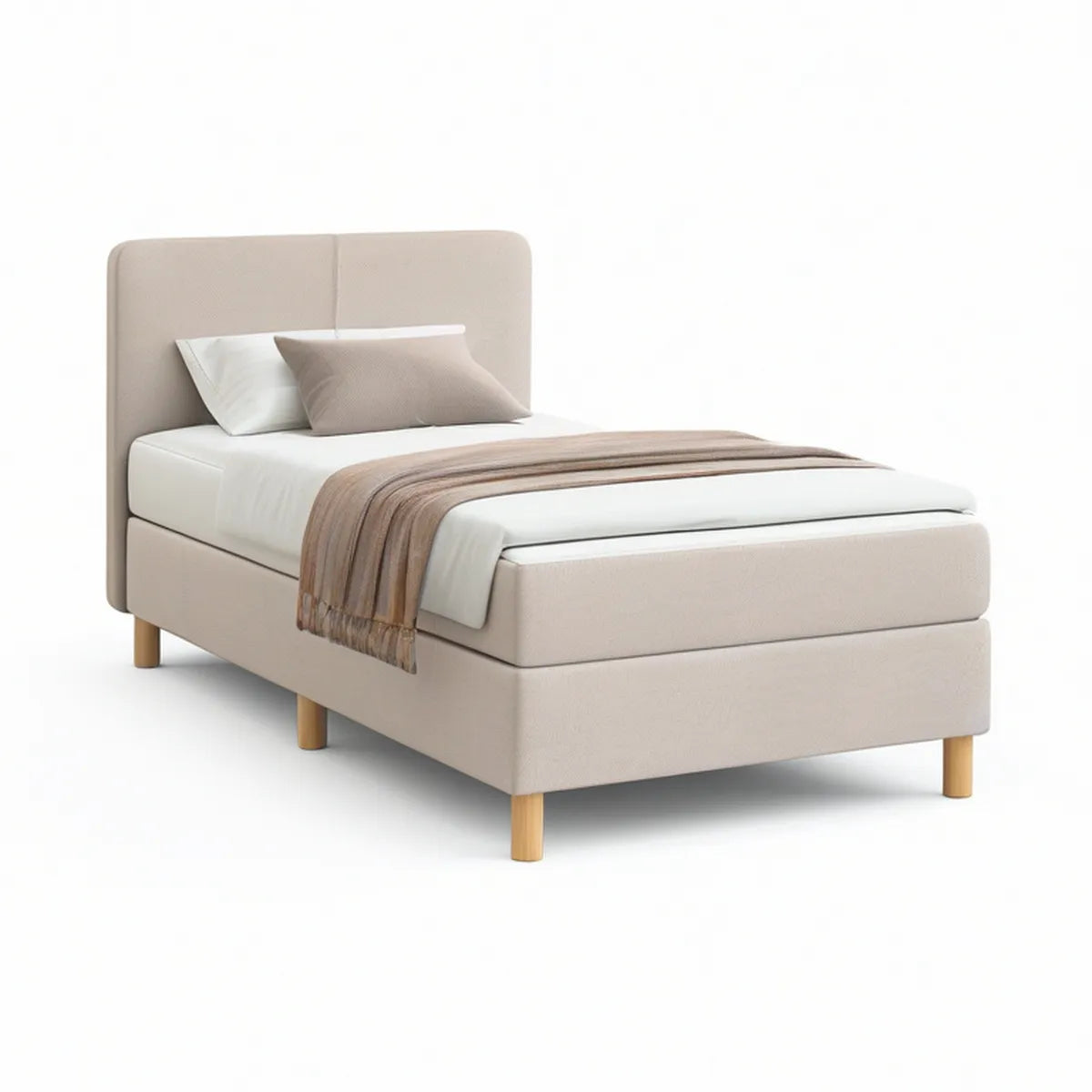 Polsterbett 90 x 200 cm mit gepolstertem Kopfteil, Beige/Natur