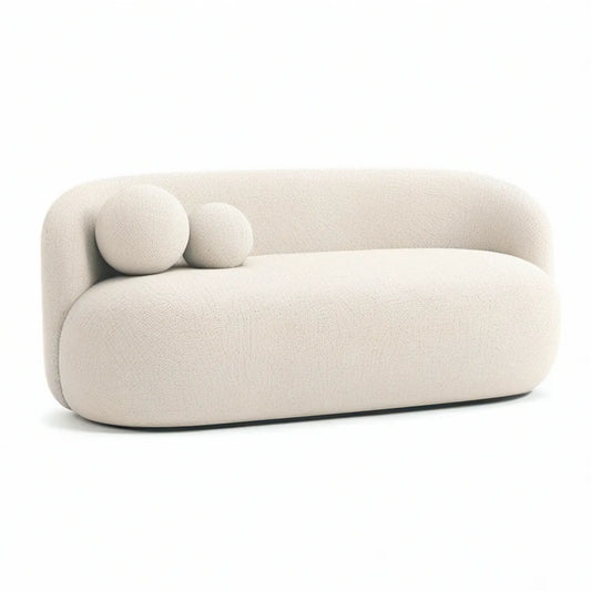 Abgerundete Bouclé-Lounge in Cremeweiss, 180 x 95 x 75 cm