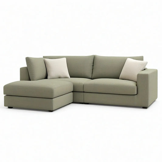 3-Sitzer Ecksofa in L-Form mit linker Ottomane, Salbeigrün, 250 x 160 x 85 cm